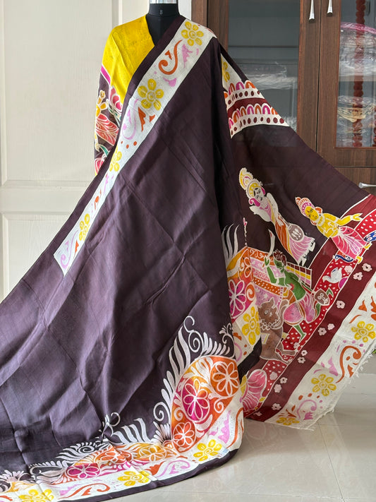 Exclusive Hand painted Pure Bishnupuri Silk Saree (Silk Marked)