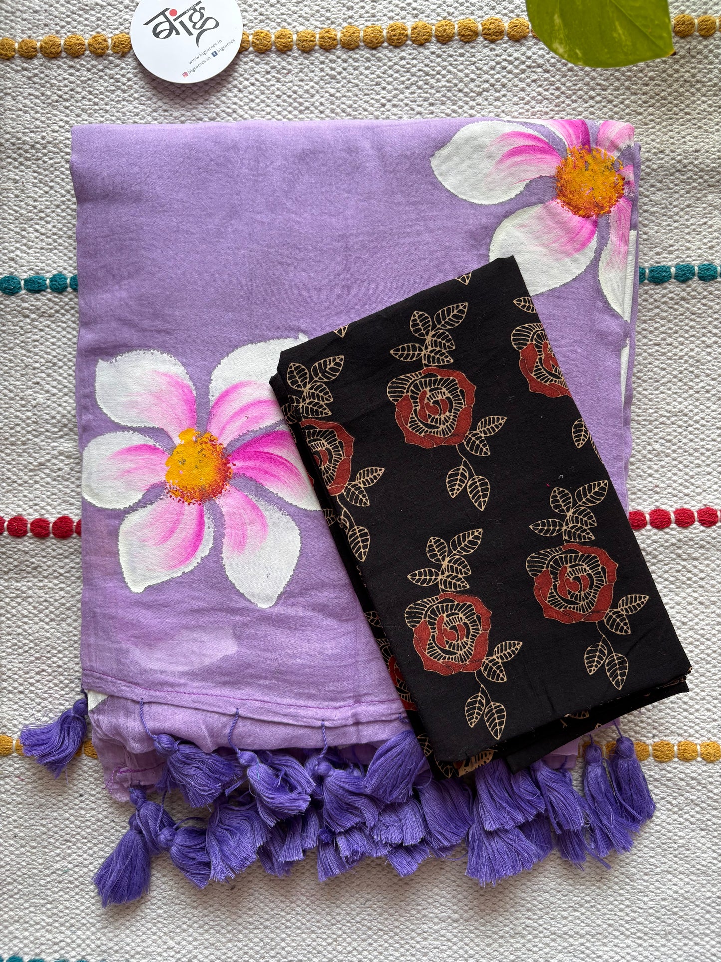 Hand Painted Mul Cotton Saree with Blouse | Faded Purple