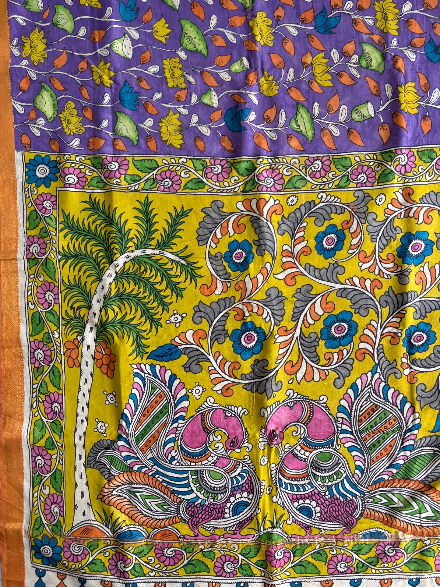 Pen Kalamkari hand painted pure cotton Saree with blouse