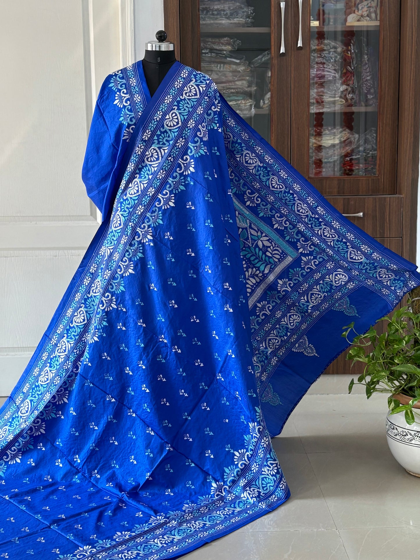 Kantha Stitch Hand Embroidered Pure Banglore Silk Saree (Silk Marked)