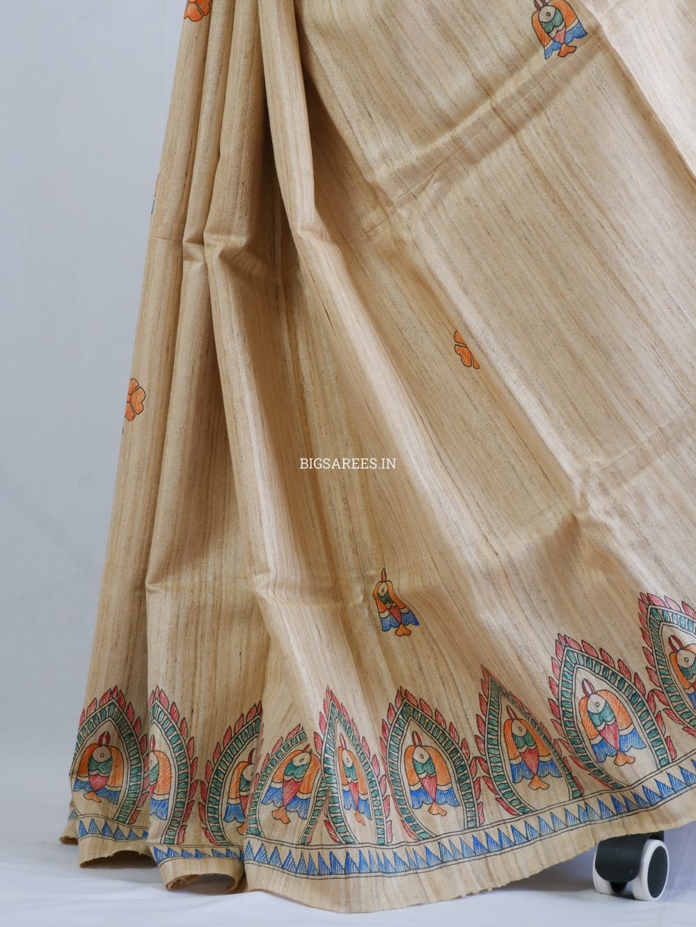Pure Tussar Ghicha Silk Handcrafted Madhubani Saree (Silk Marked)