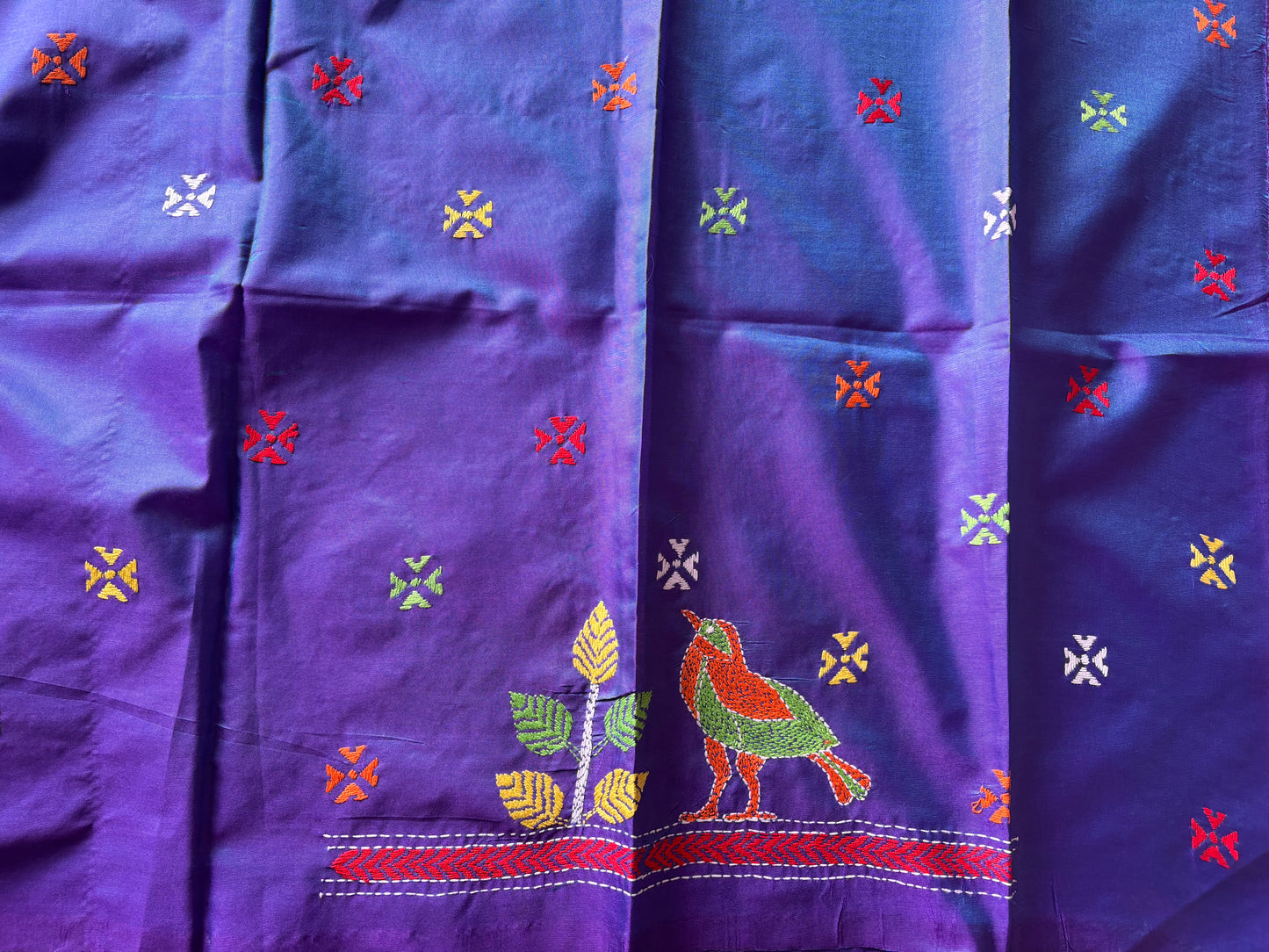 Kantha Stitch Art Silk Blouse Piece