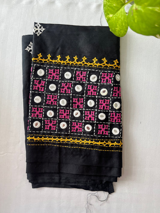 Black Gujrati work blouse pieces in art silk 1 mtr