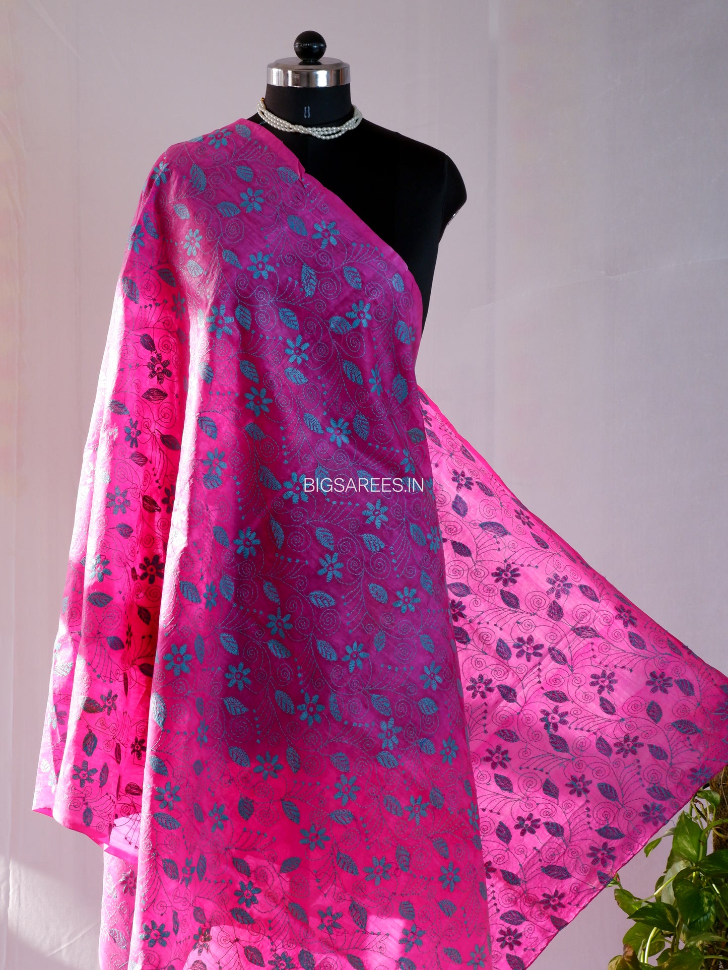 Kantha stitch semi Tusshar Silk dye Dupatta