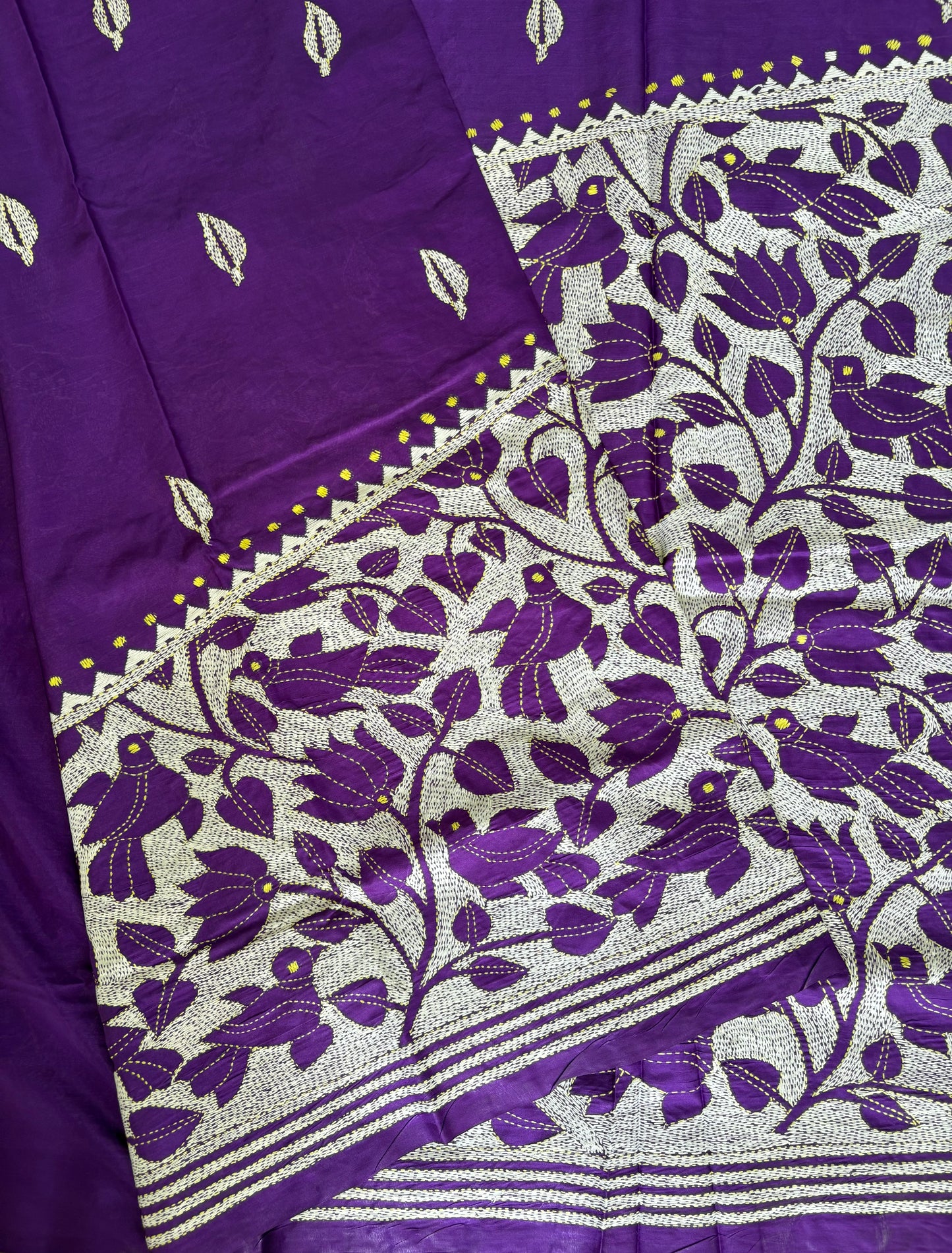 Kantha Hand Embroidered Blended Banglore Silk/Art Silk Saree With Blouse