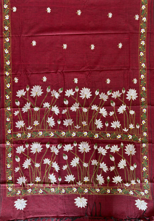 Kantha Hand Embroidered Pure Cotton Saree