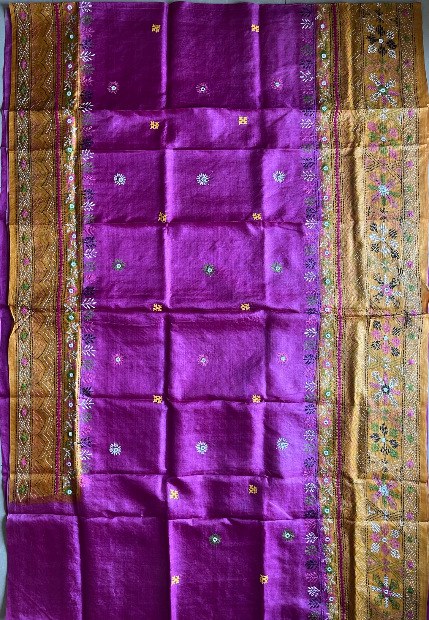 Kutch Hand Embroidered Pure Banglore Silk Saree