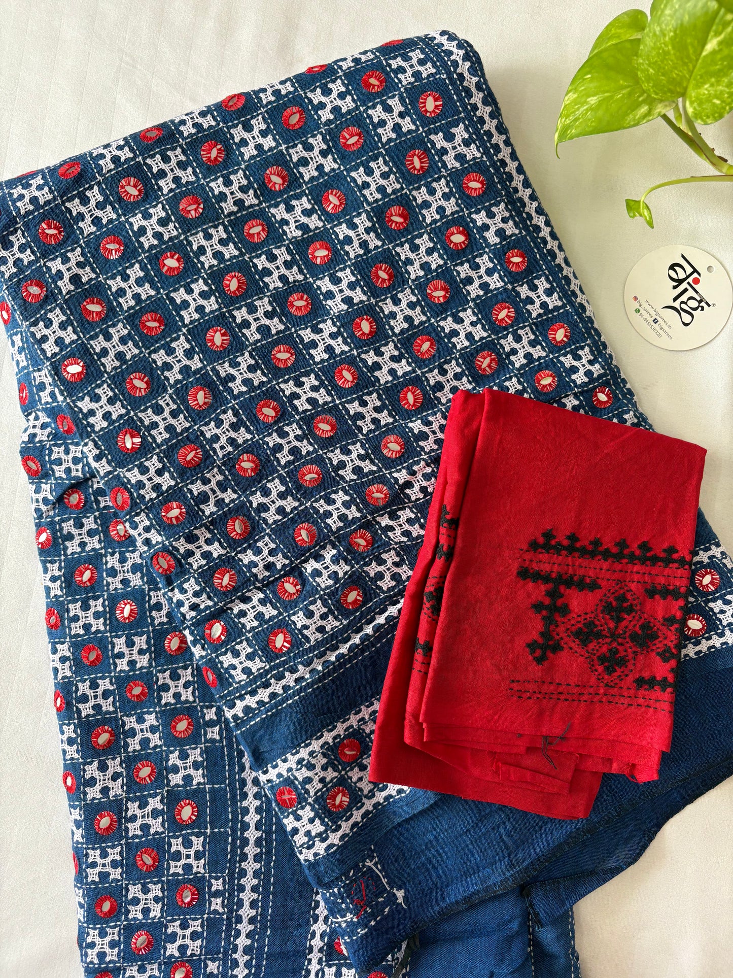 Gujrati Stitch/Kutch Hand Embroidered pure Cotton Saree