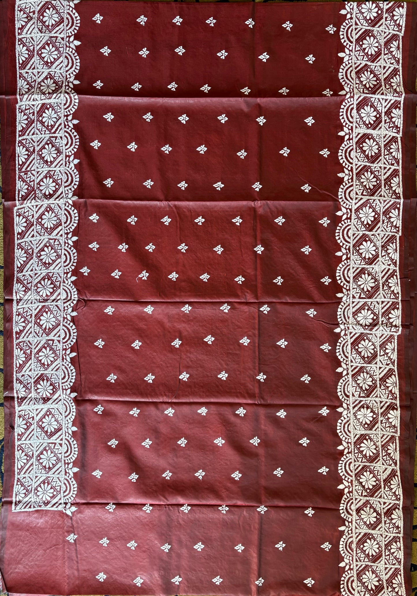 Hand embroidered Kantha stitch Saree in Art silk