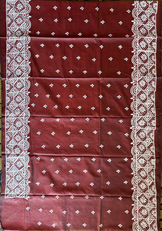 Hand embroidered Kantha stitch Saree in Art silk