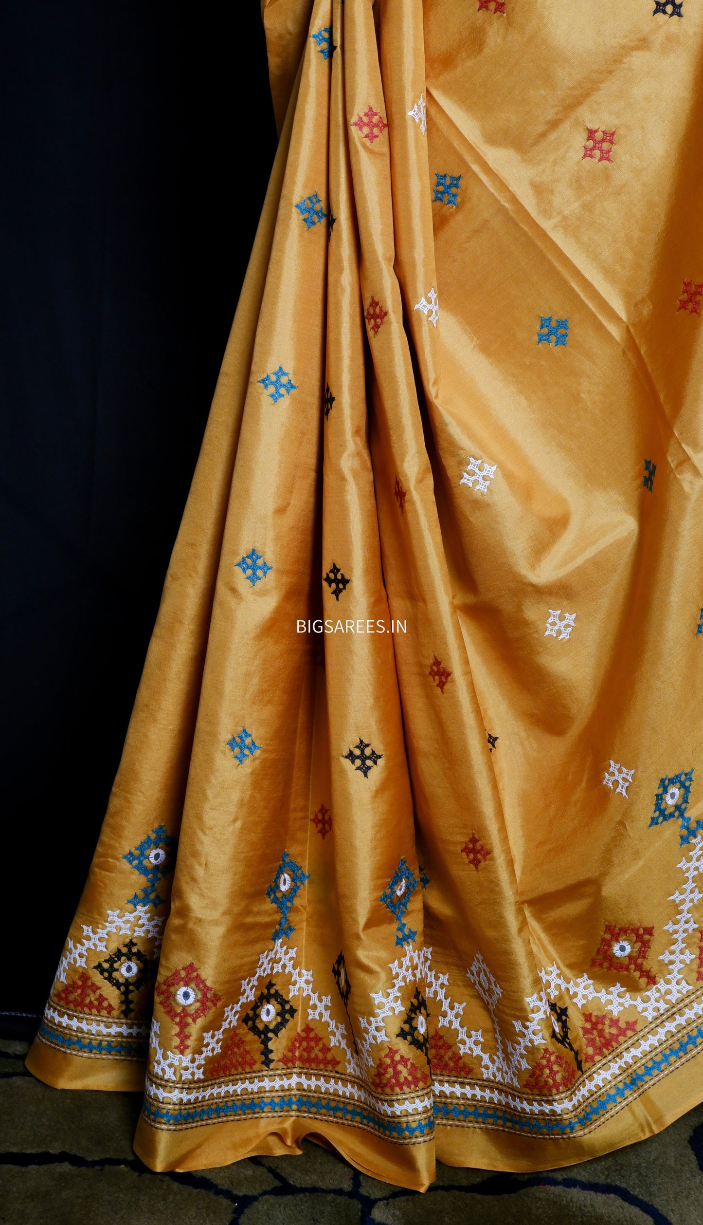 Kutch Hand Embroidered Pure Banglore Silk Saree