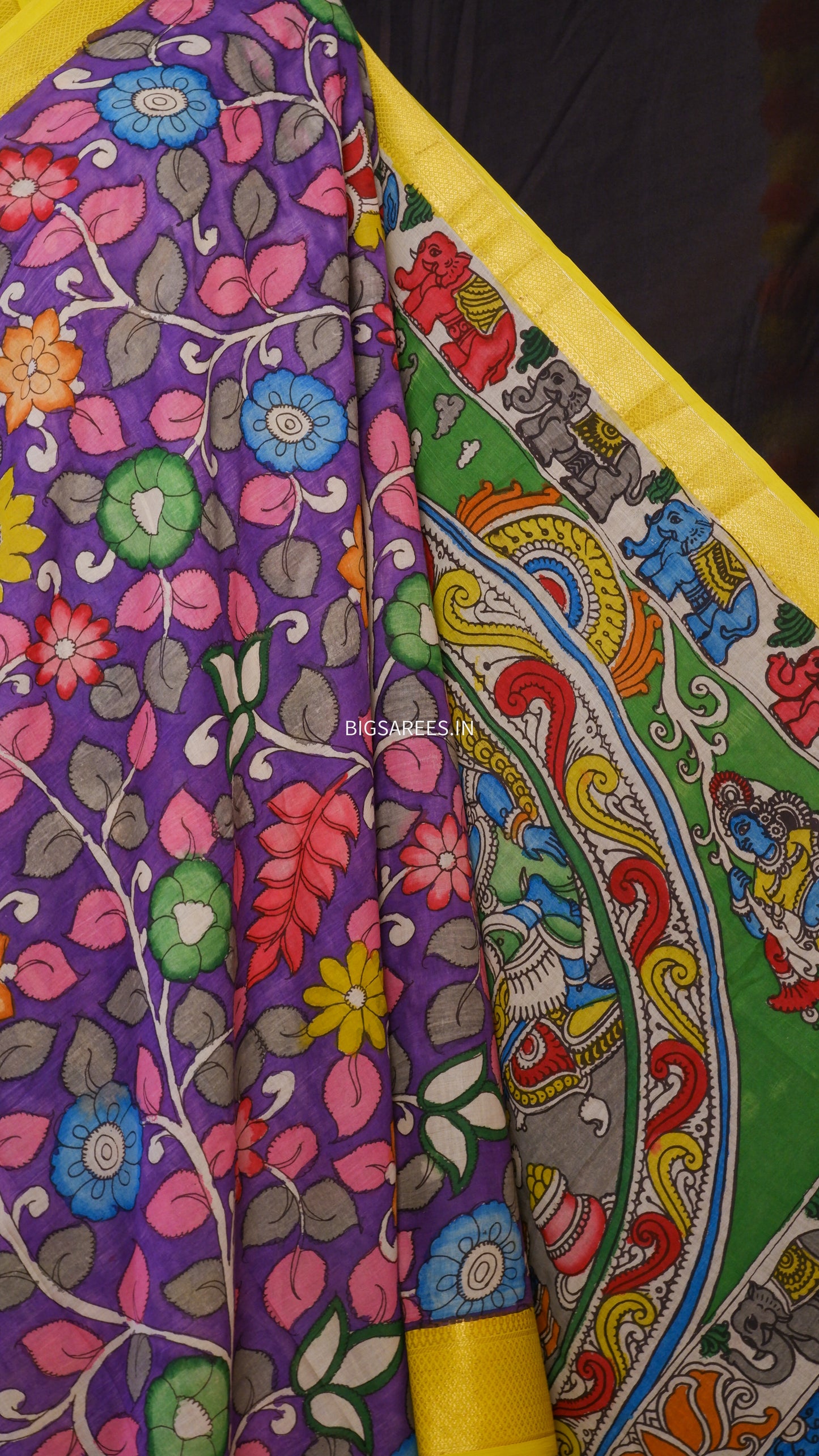 Pen Kalamkari hand painted pure cotton Saree with blouse