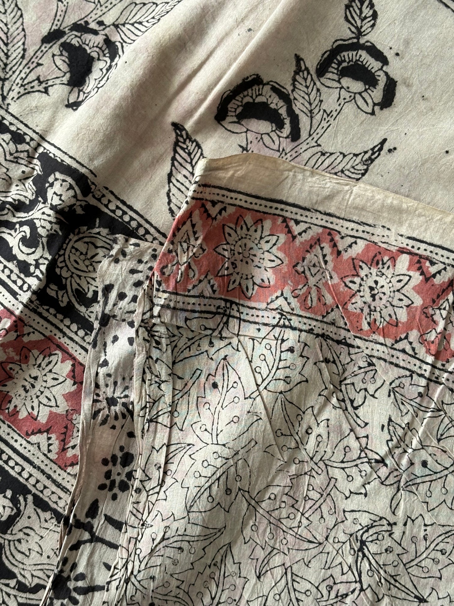 Kalamkari printed malmal cotton Saree with blouse