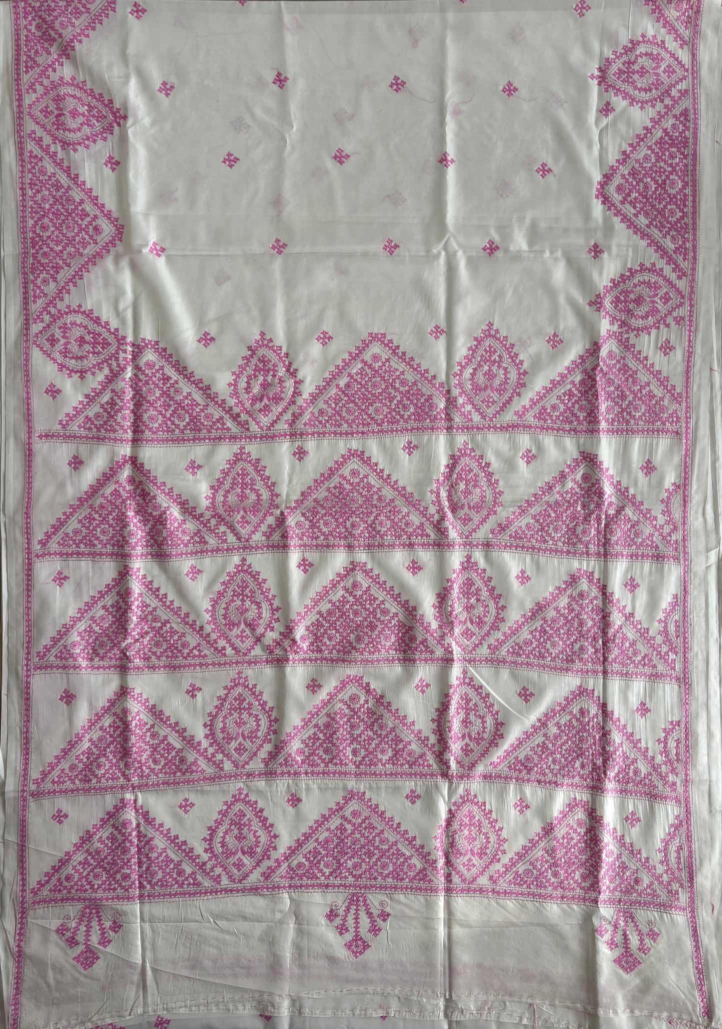 Gujrati Stitch/Kutch Hand Embroidered Art Silk Saree