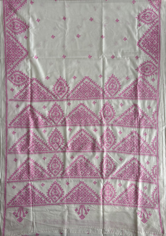 Gujrati Stitch/Kutch Hand Embroidered Art Silk Saree