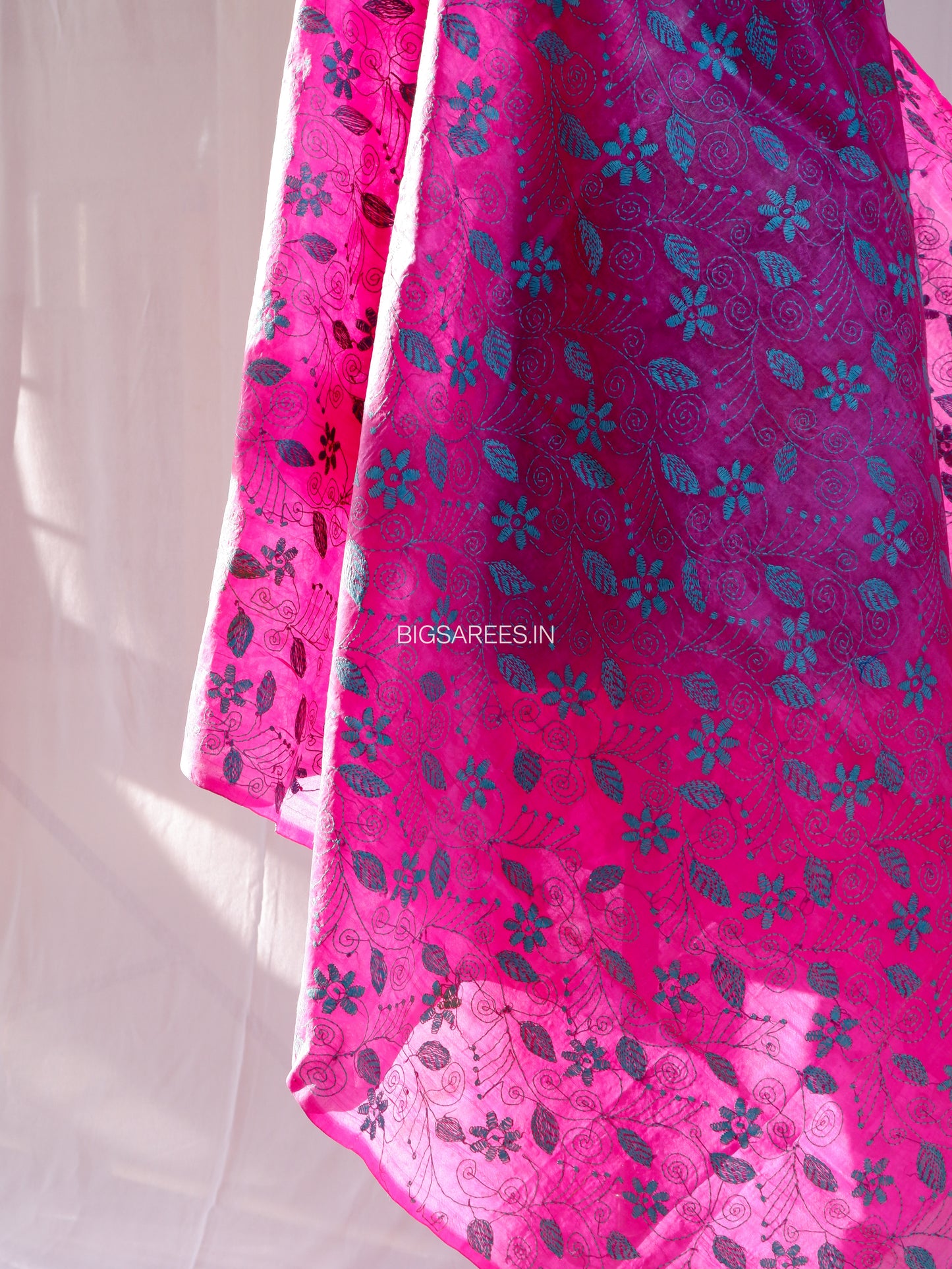 Kantha stitch semi Tusshar Silk dye Dupatta