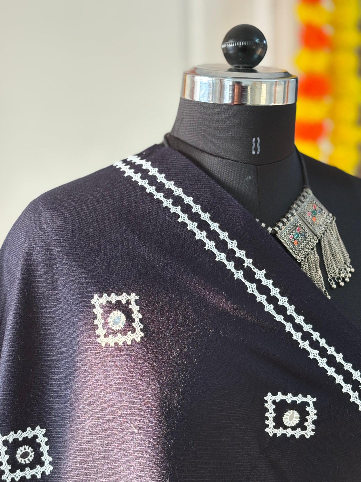 Gujrati Stitch Hand Embroidered Woollen Warm Shawl