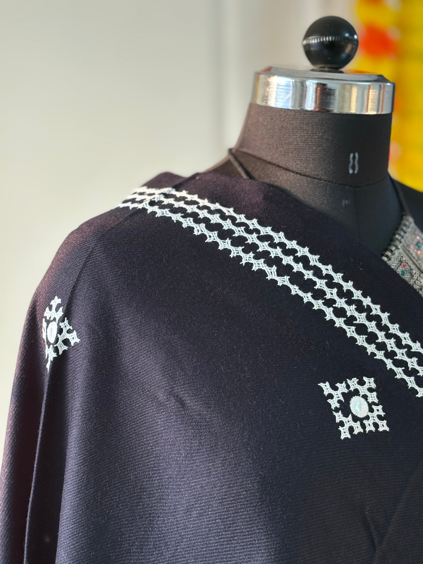 Gujrati Stitch Hand Embroidered Woollen Warm Shawl- Blue