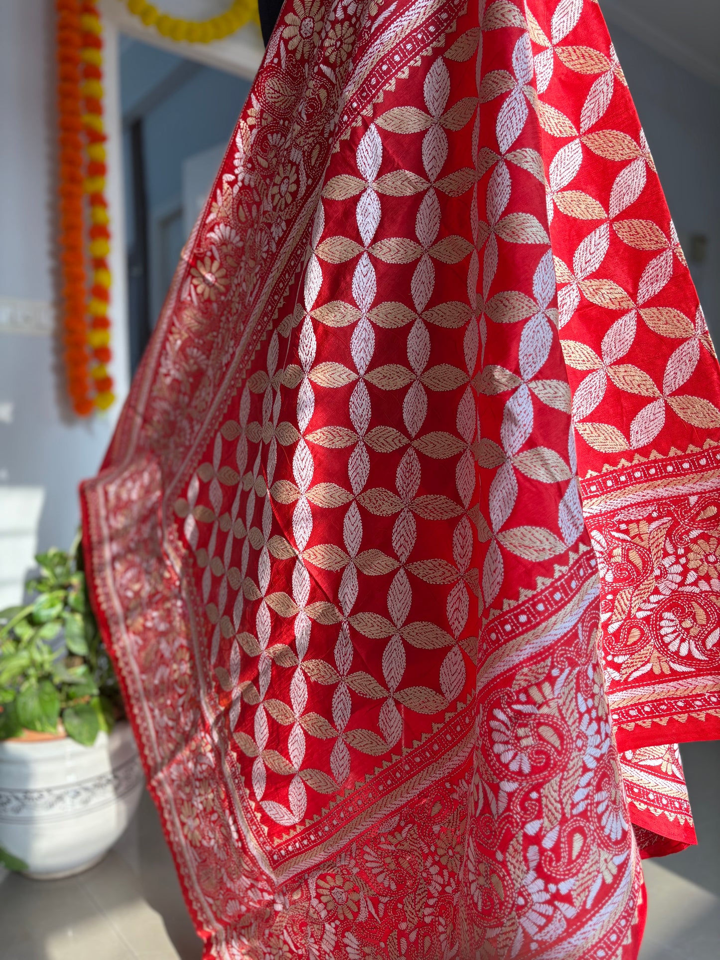 Kantha Stitch Hand Embroidary Full Work Pure Banglore Silk Dupatta