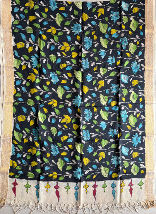 Pen Kalamkari hand painted Banglore Silk Dupatta