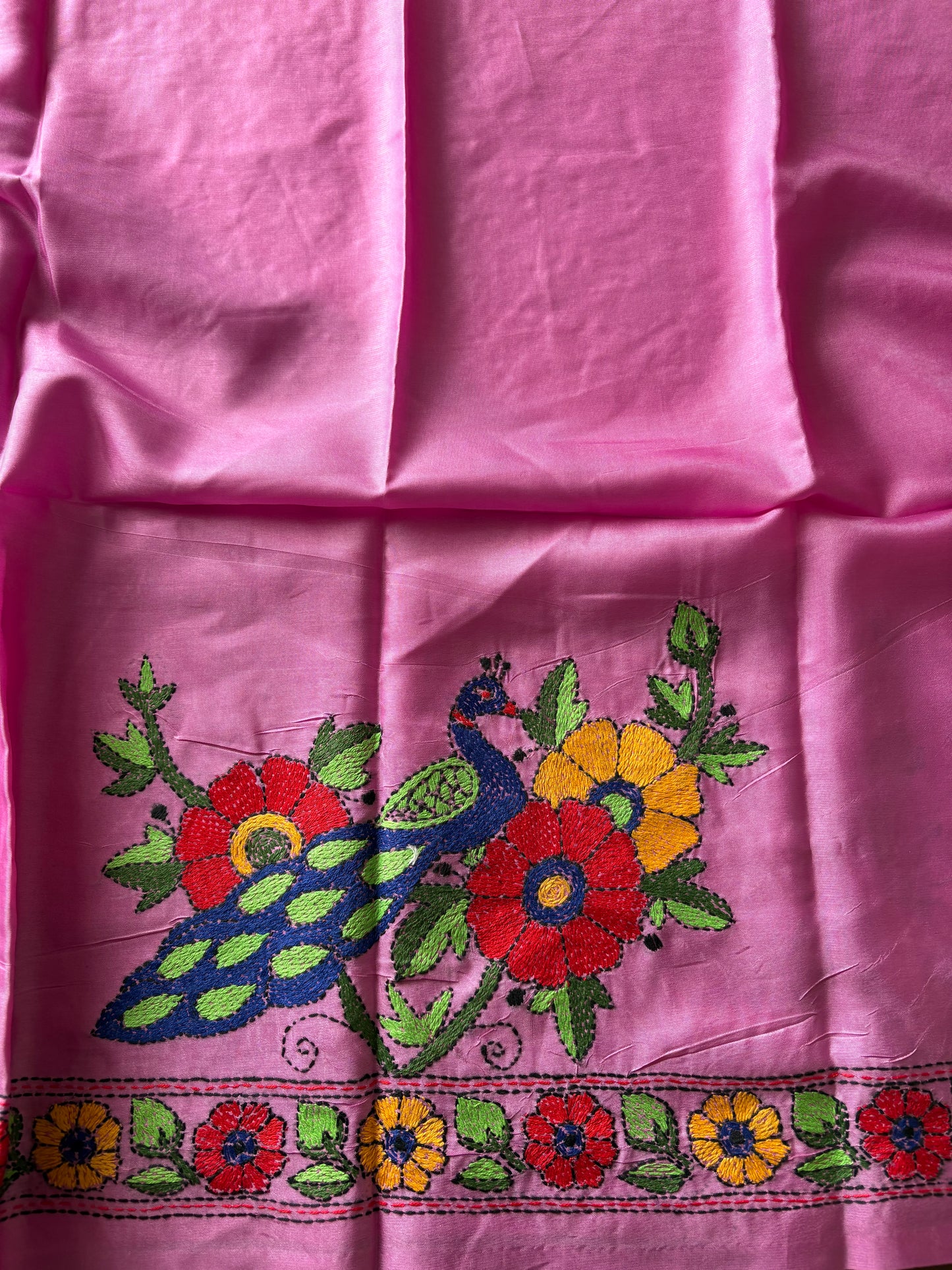 Kantha Stitch Art Silk Blouse Piece