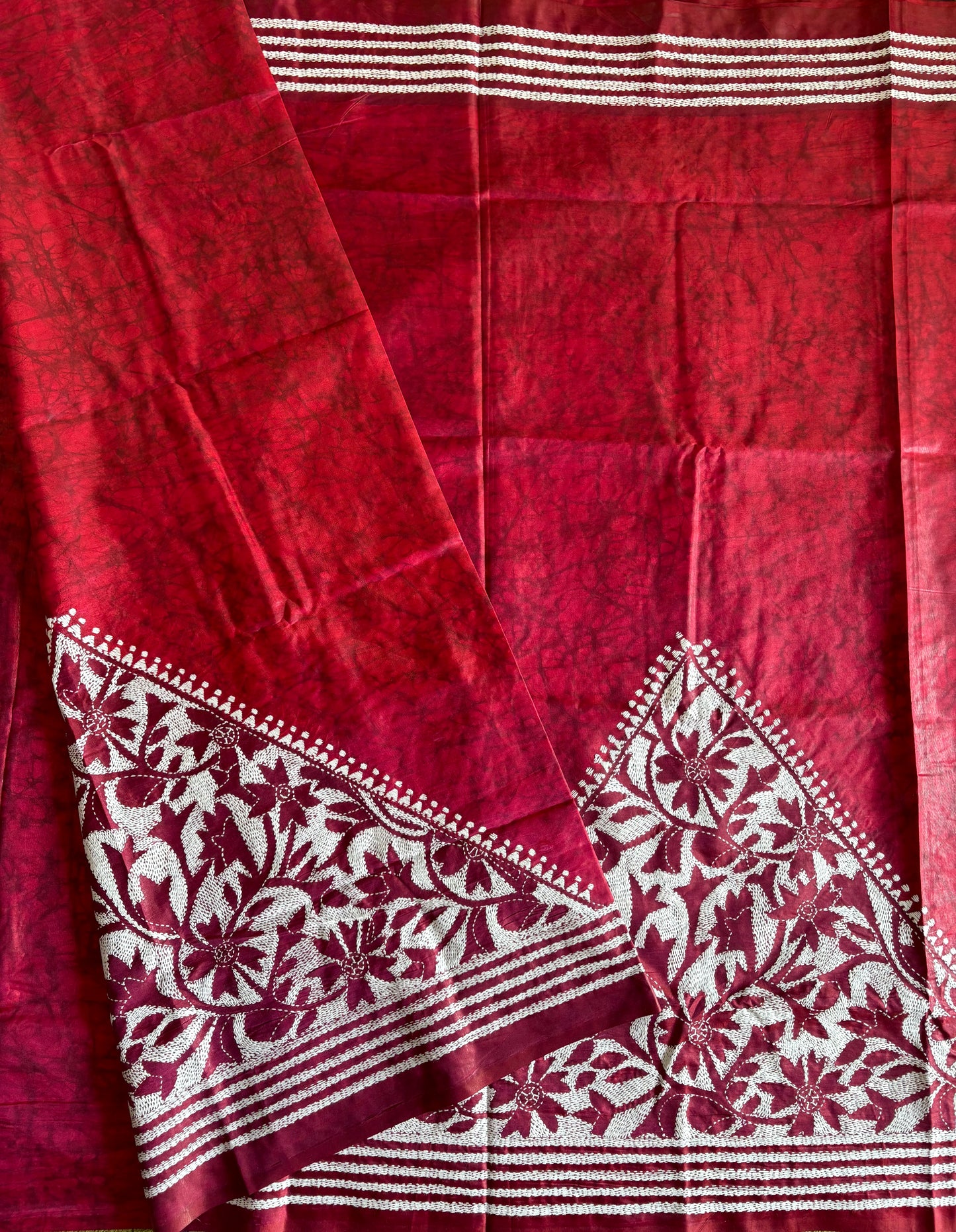 Kantha Stitch Hand Work Art Silk Saree With Blouse