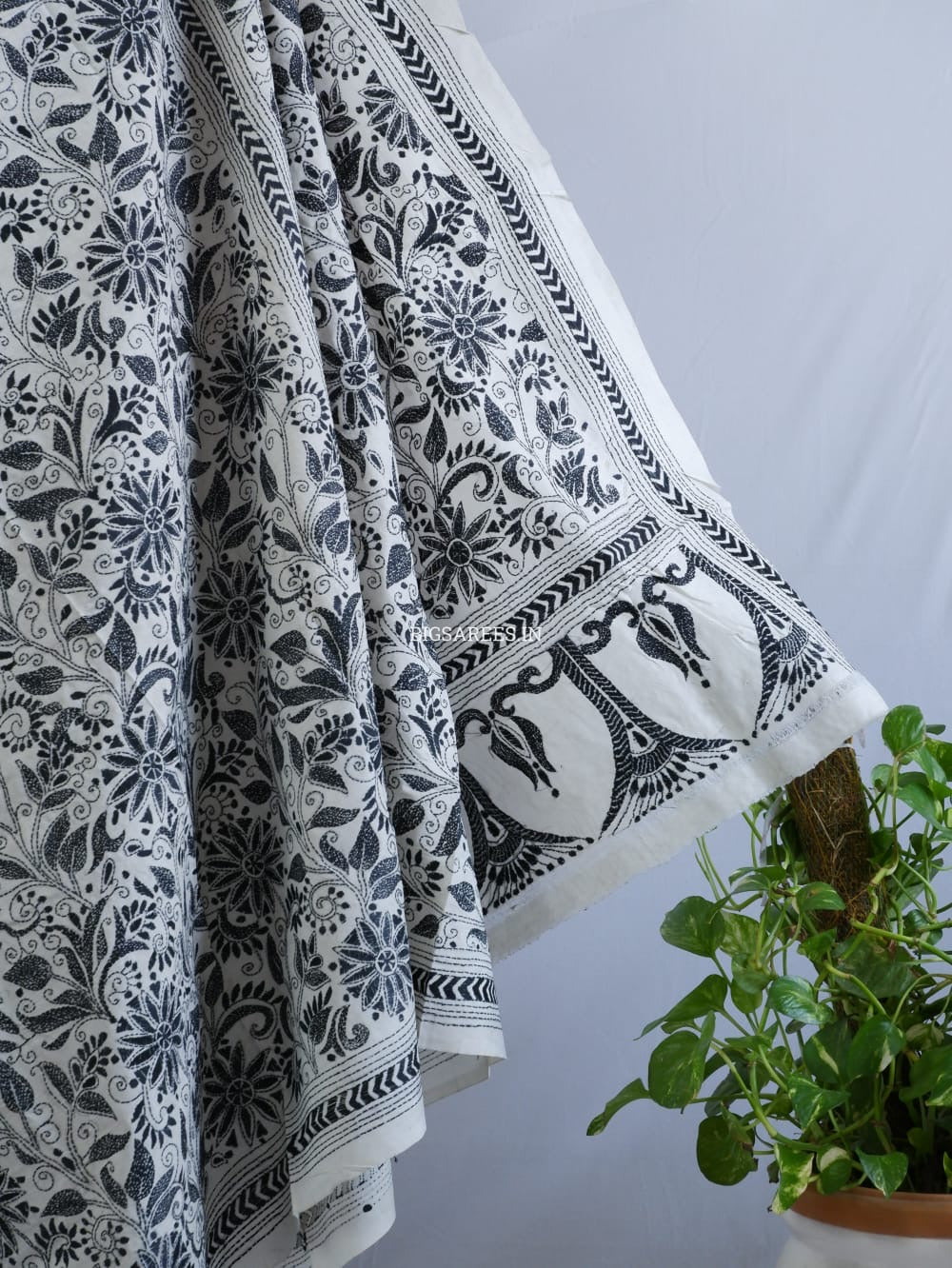 Kantha Stitch Hand Embroidered Saree | Mix Tussar Silk | Off white