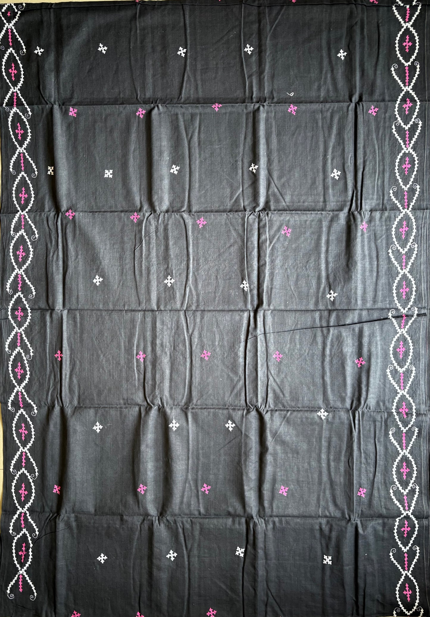 Kutchi work Hand Embroidered Pure Cotton Saree – Black