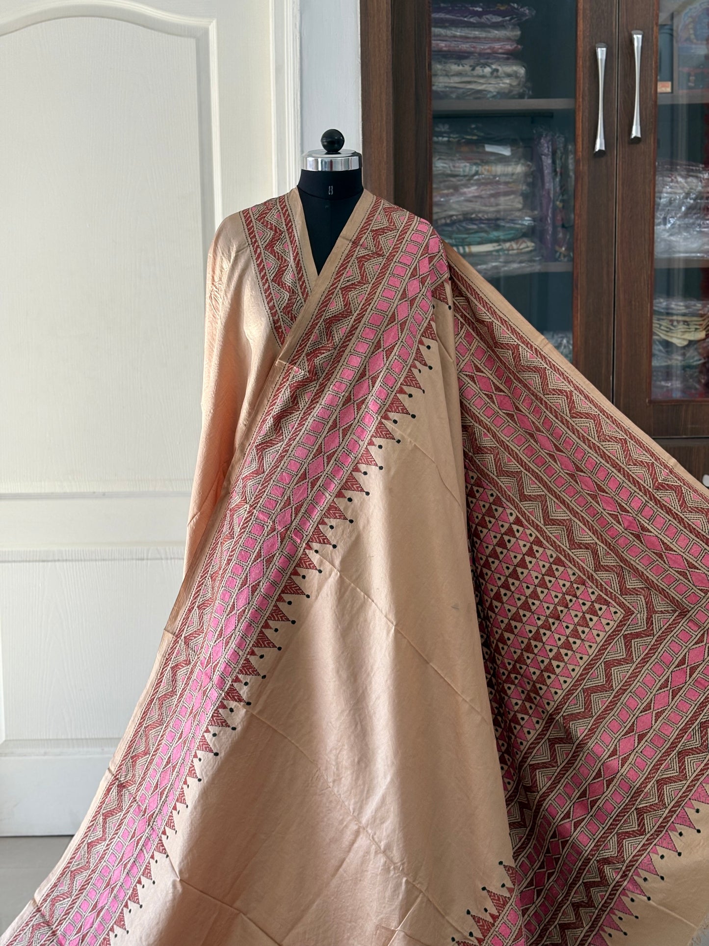 Kantha Hand Embroidered Pure Banglore Silk Saree (Silk Marked)