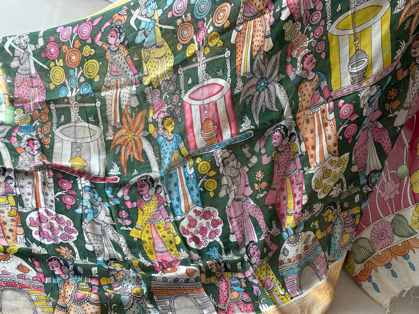 Pen Kalamkari hand painted Banglore Silk Saree with blouse