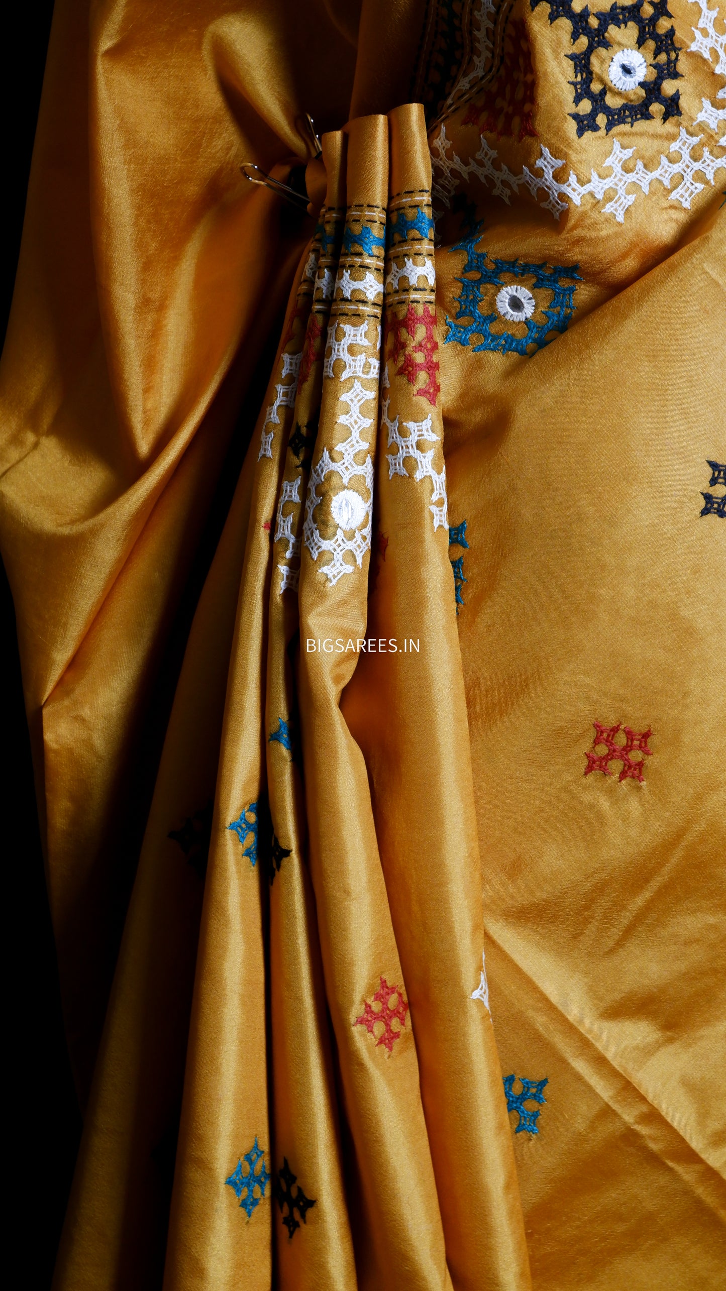 Kutch Hand Embroidered Pure Banglore Silk Saree