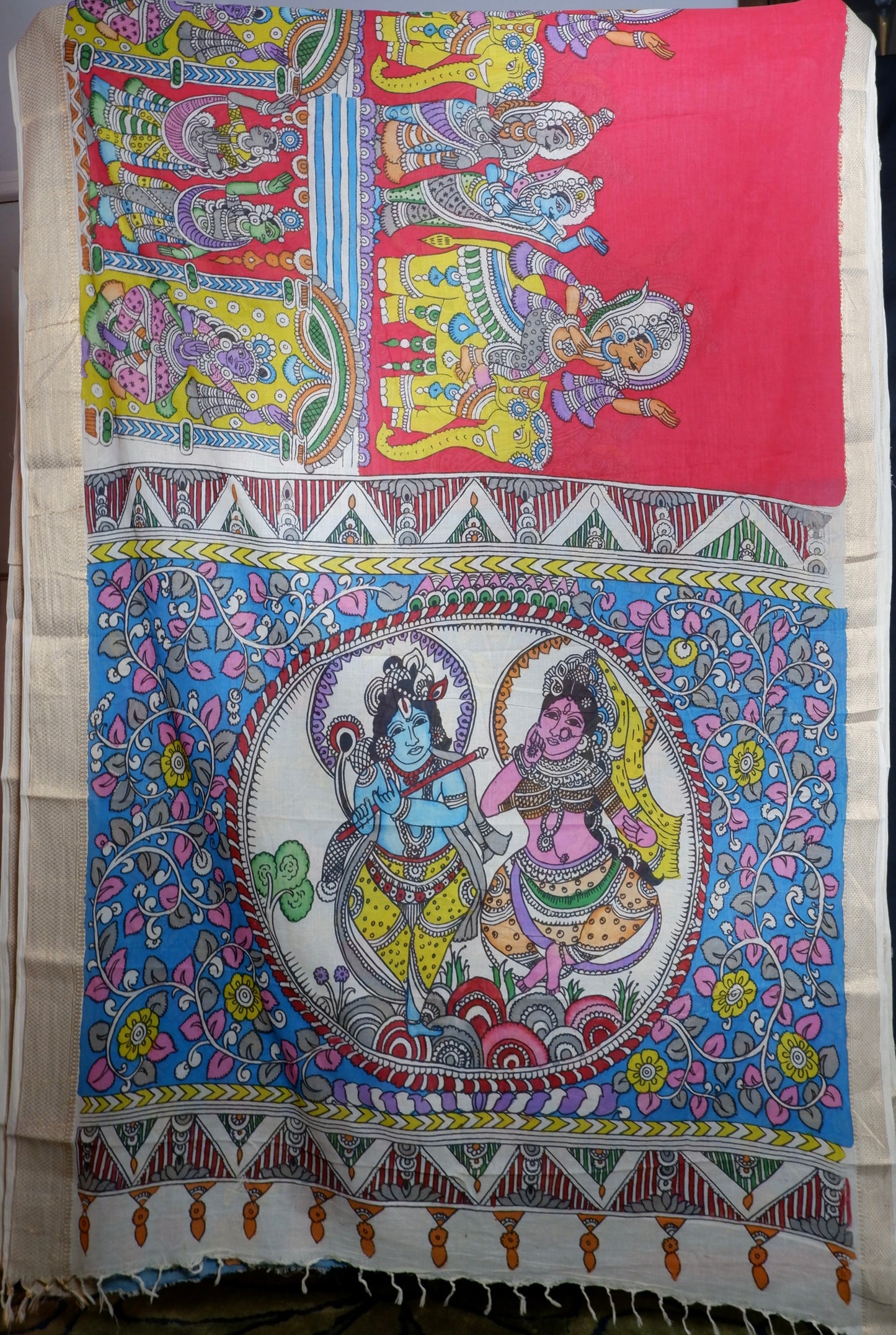 Pen Kalamkari hand painted pure cotton Saree with blouse