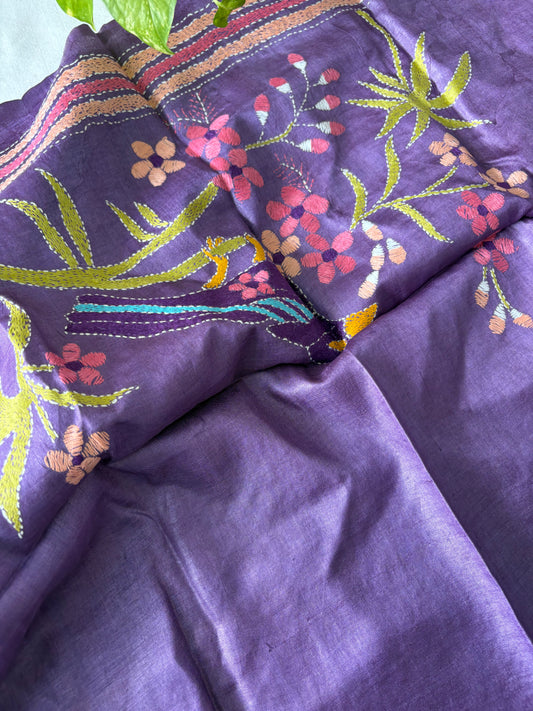 Kantha Stitch Pure Silk Blouse Piece