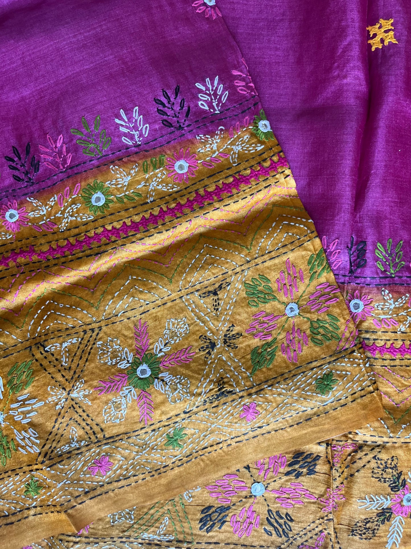 Kutch Hand Embroidered Pure Banglore Silk Saree