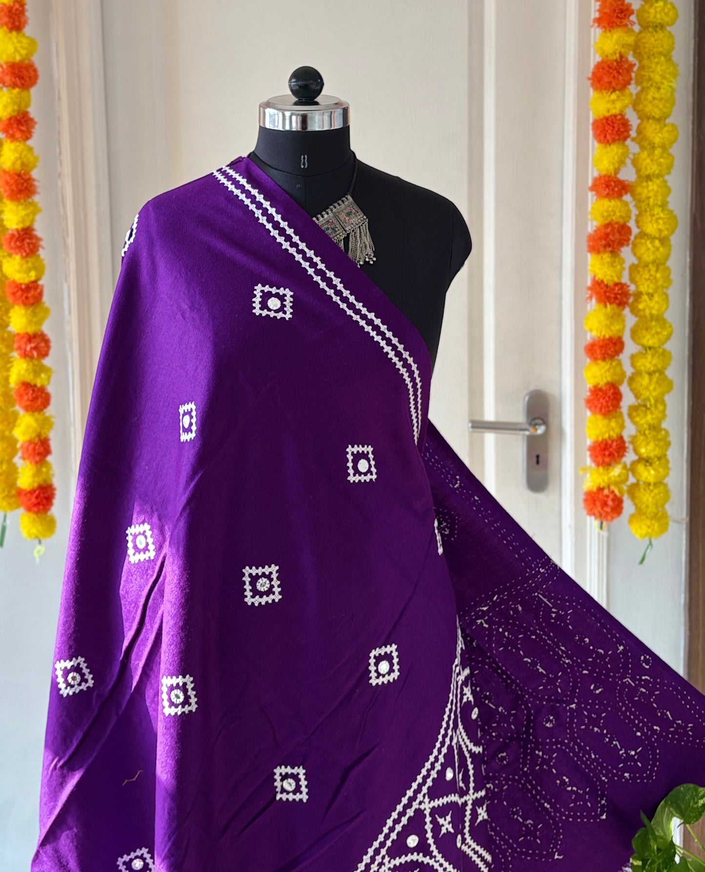 Gujrati Stitch Hand Embroidered Woollen Warm Shawl