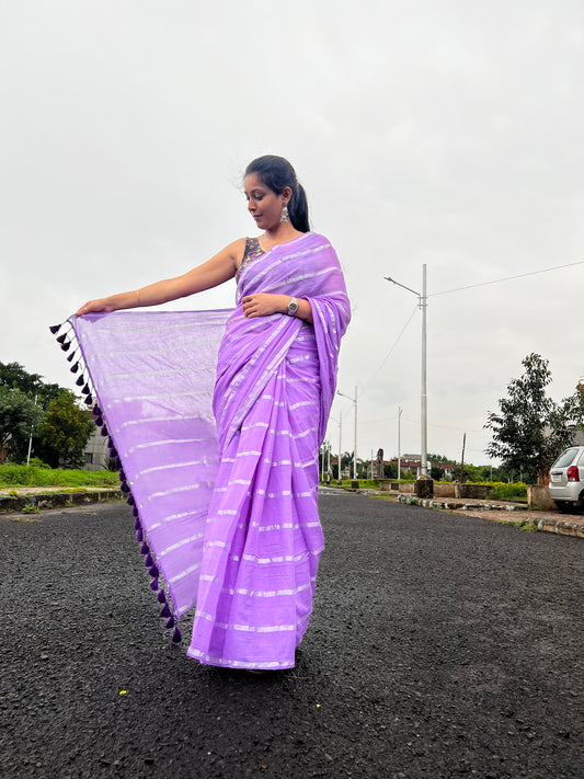 Pure Mul Cotton Saree - Lavender