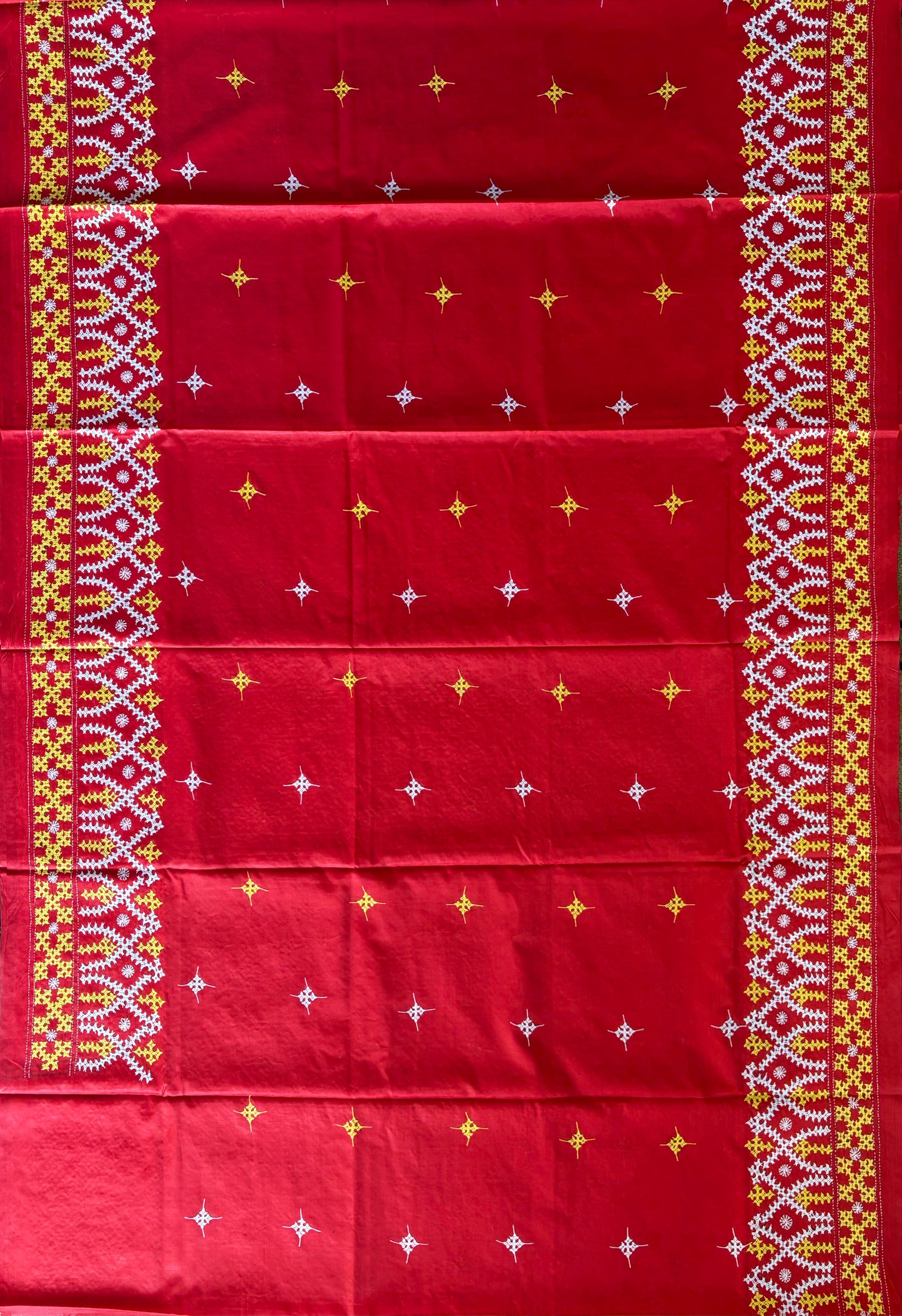 Gujrati Stitch/Kutch Hand Embroidered Art Silk Saree