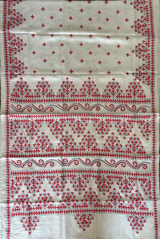 Gujrati Stitch/Kutch Hand Embroidered Art Silk Saree