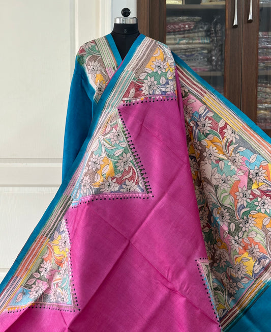 Kantha Stitch Hand Embroidered Pure Gachi by Gachi Tassar Silk Saree (Silk Marked)