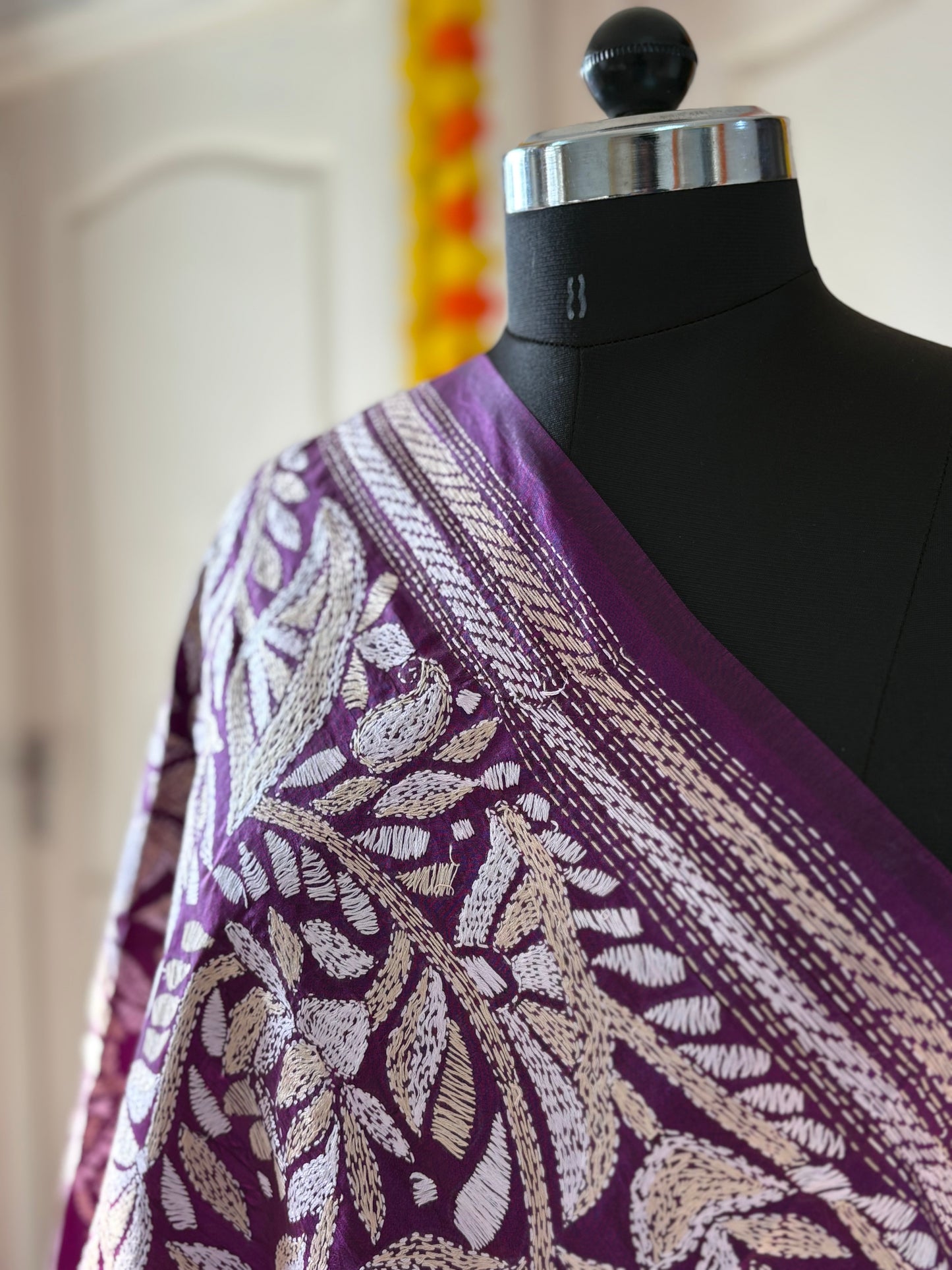 Kantha Hand Embroidary Full Work Pure Banglore Silk Dupatta. (With Silk Mark)