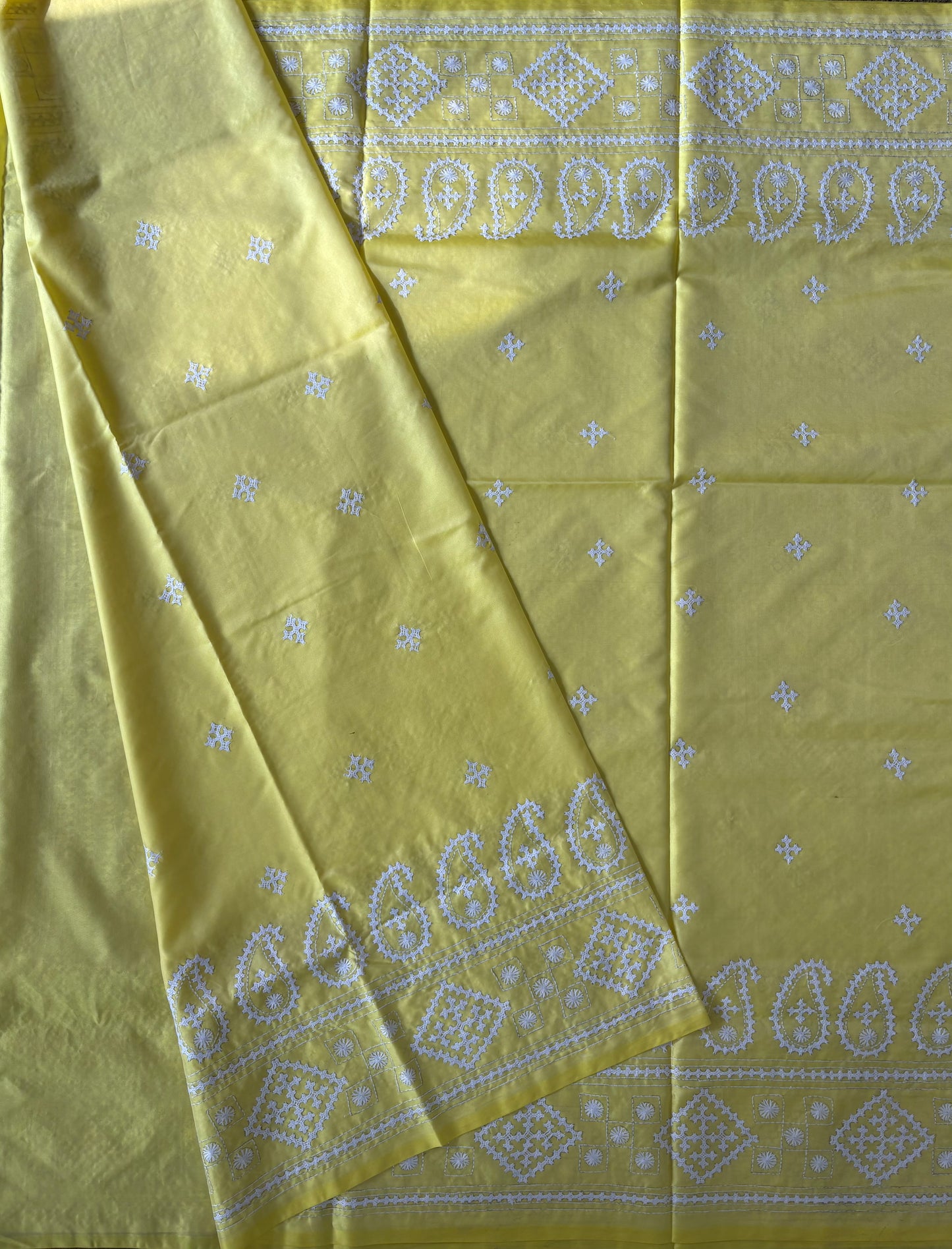 Gujrati Stitch/Kutch Hand Embroidered Art Silk Saree