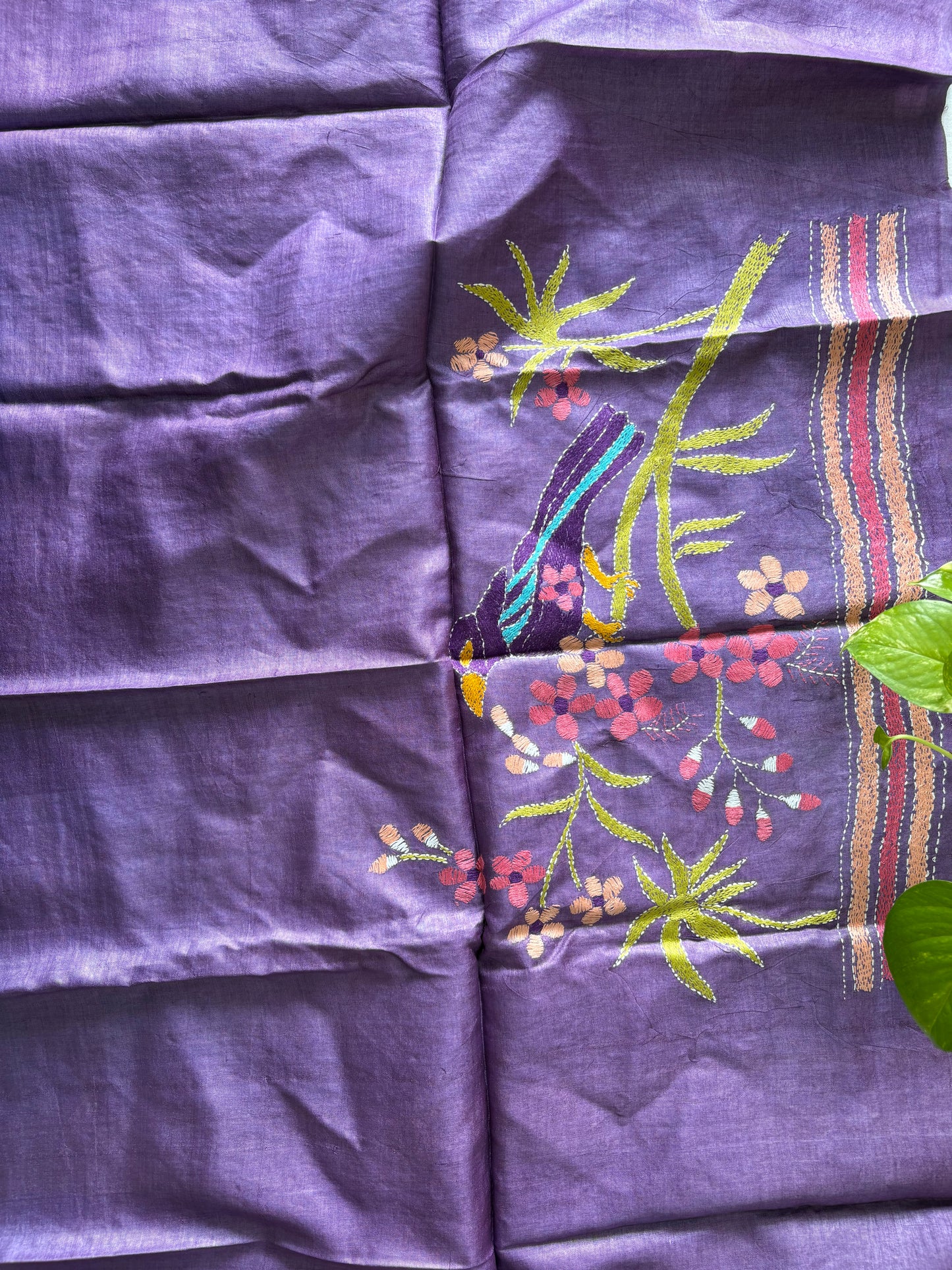 Kantha Stitch Pure Silk Blouse Piece
