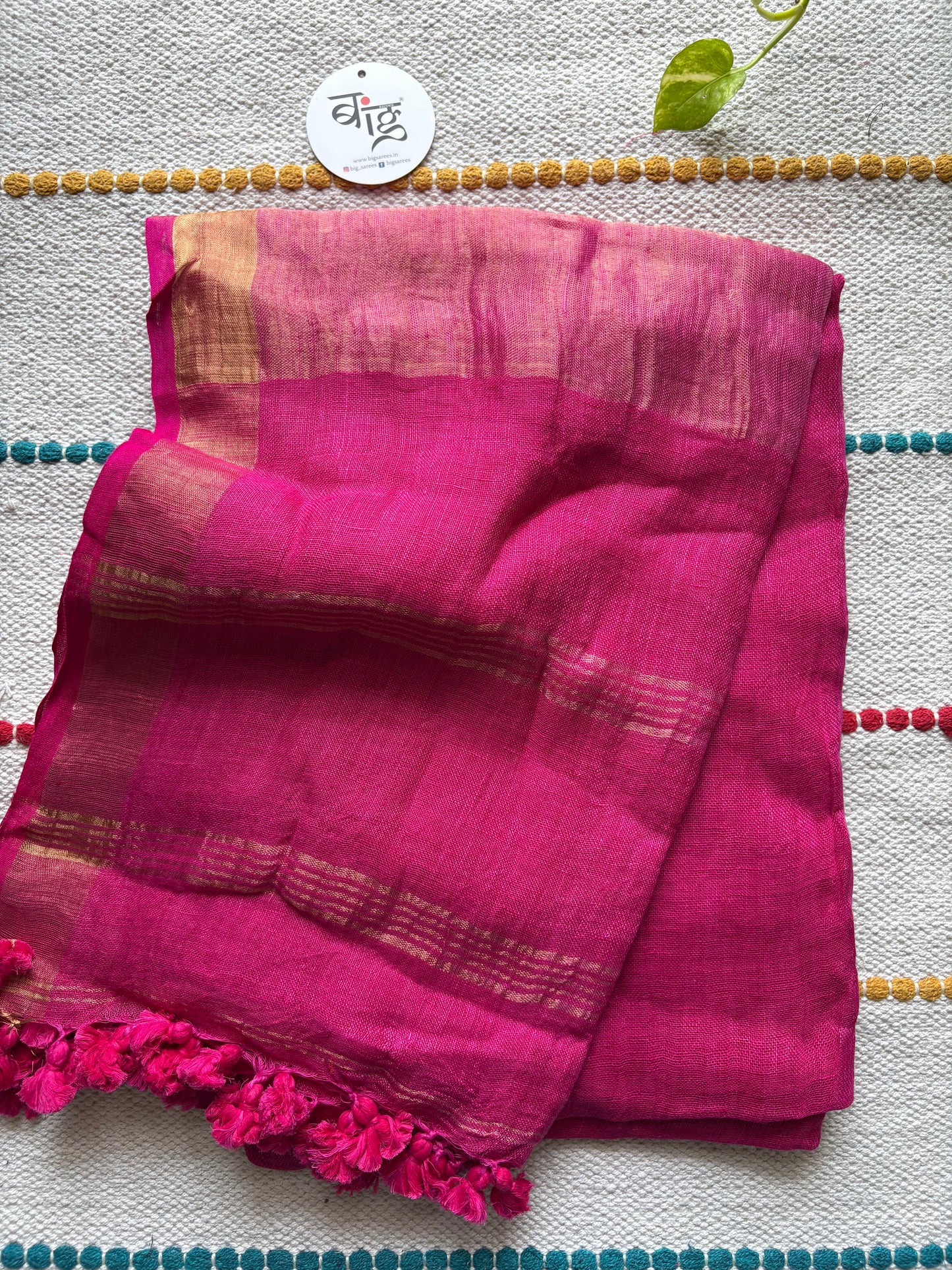 Pure Jayshree Linen Saree | Plain | Rani Pink