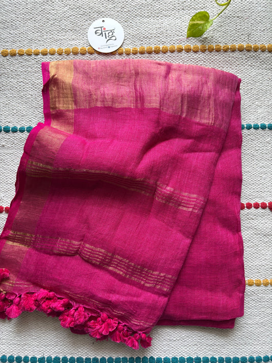 Pure Jayshree Linen Saree | Plain | Rani Pink
