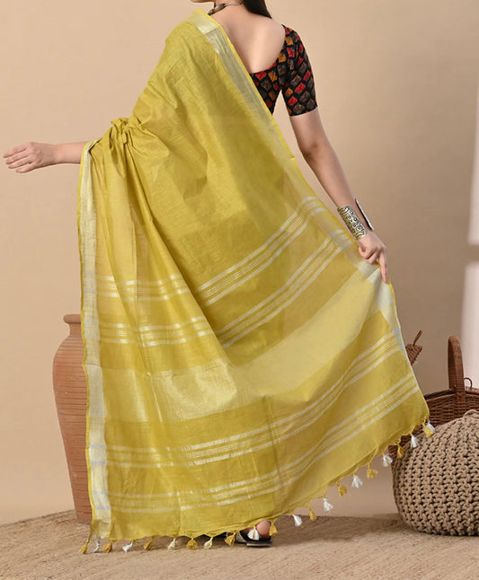 Cotton Linen Saree With running Blouse