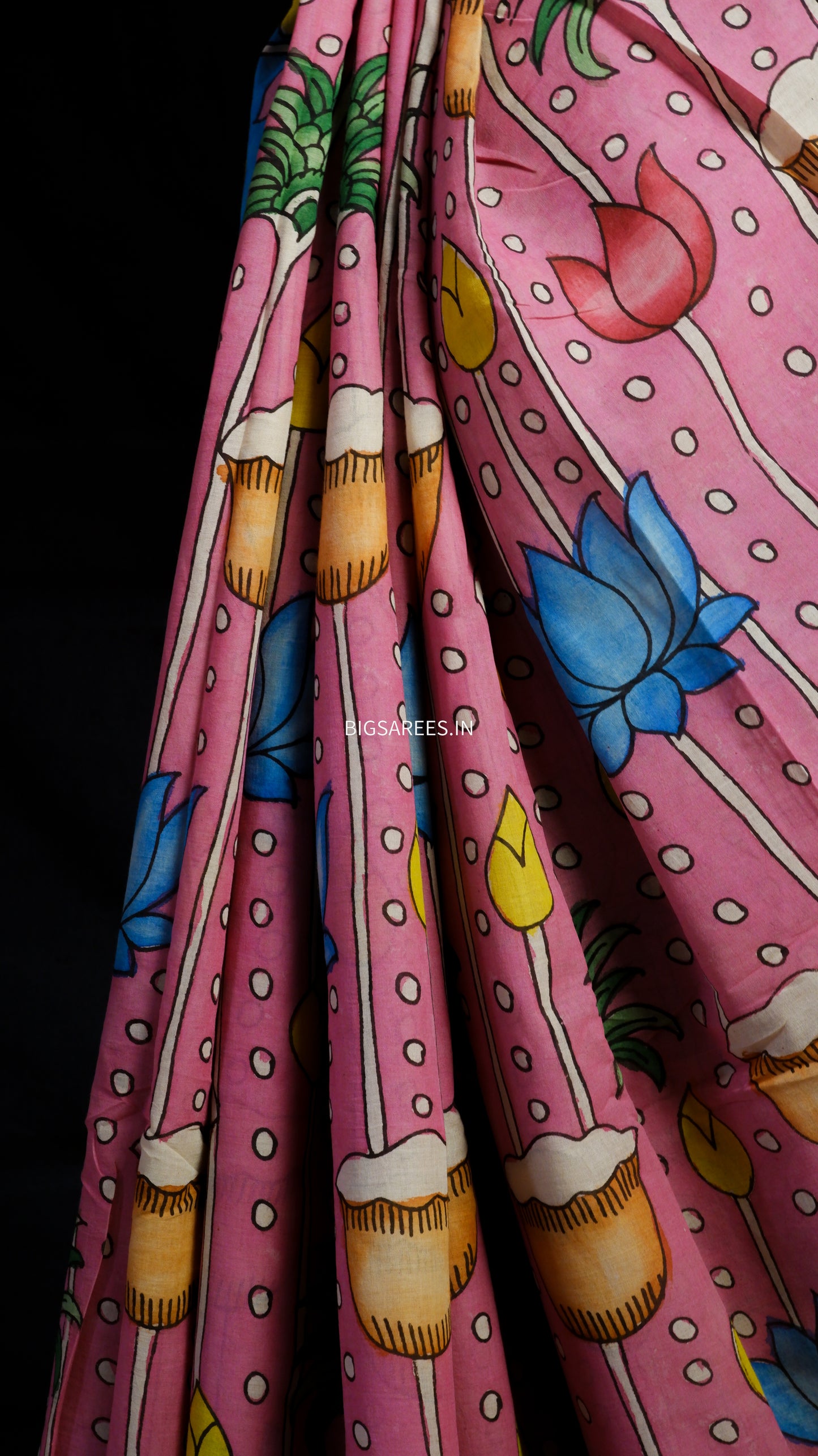 Pen Kalamkari hand painted pure cotton Saree with blouse