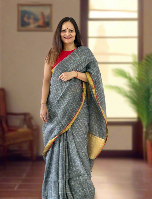 Pure Linen By Linen handloom Saree (handloom marked)