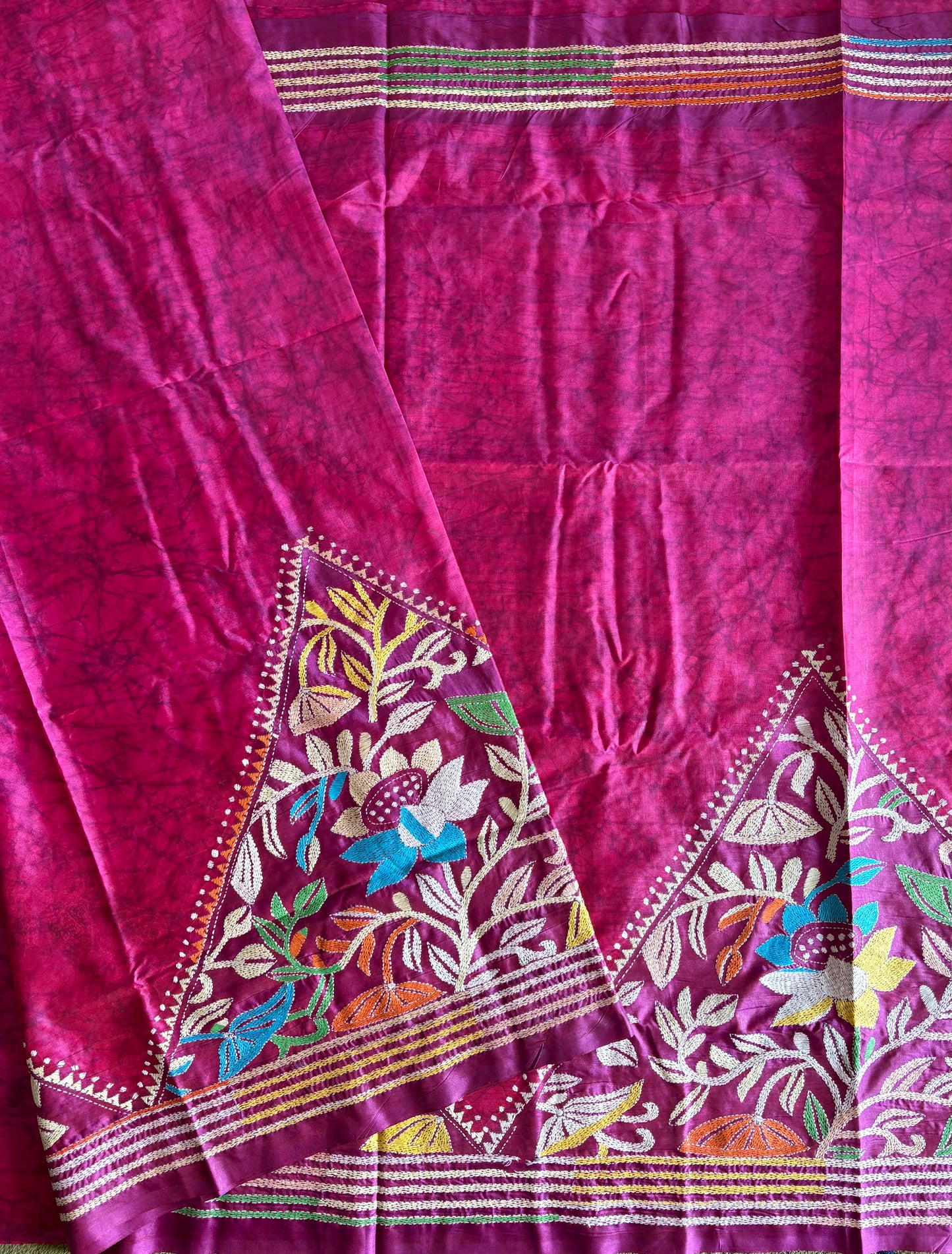 Kantha Stitch Hand Work Art Silk Saree With Blouse