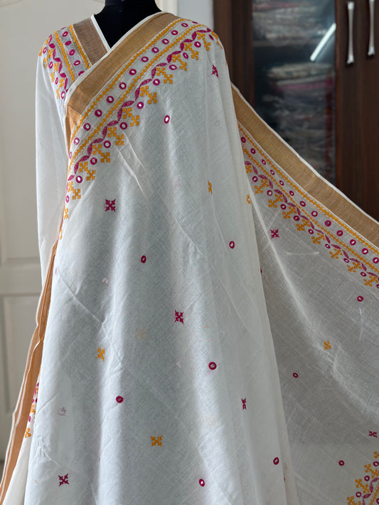 Gujrati Stitch/Kutch Hand Embroidered South Cotton Saree