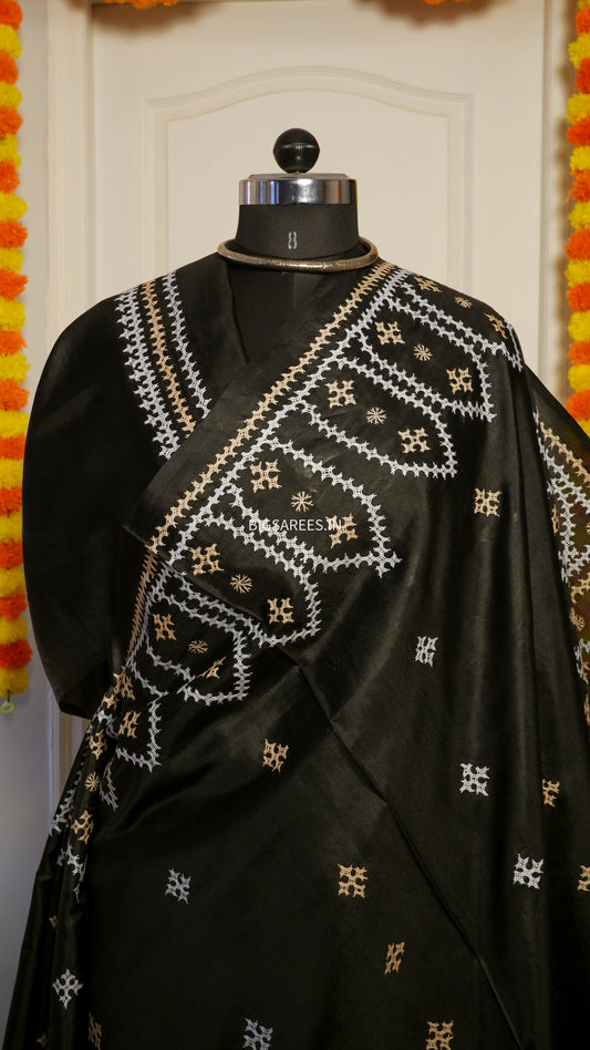 Kutch Hand Embroidered Pure Banglore Silk Saree